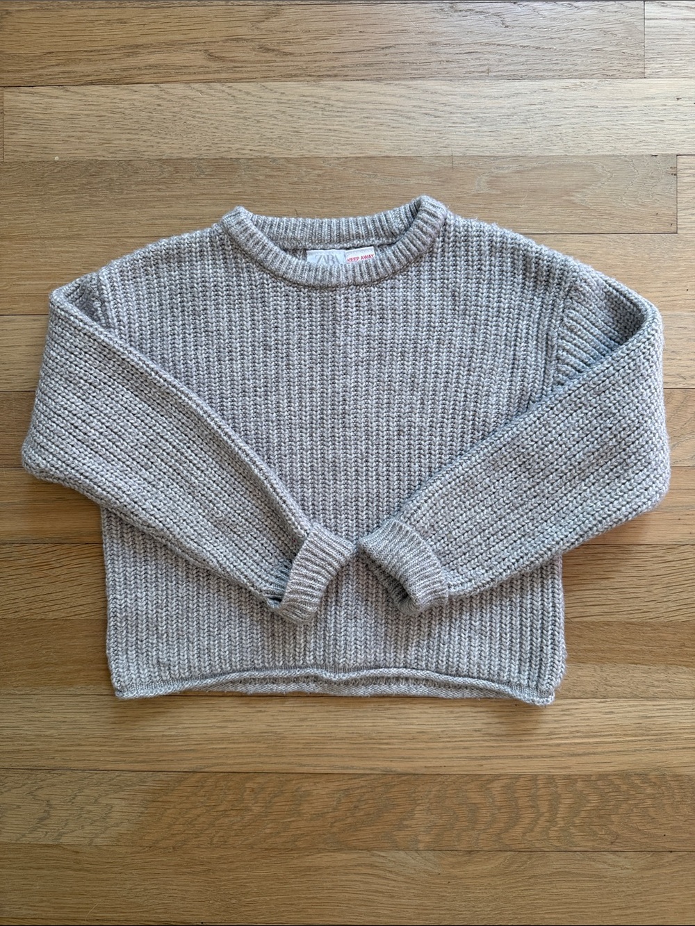Zara Neutral Knit Crewneck Sweater in Light Beige
